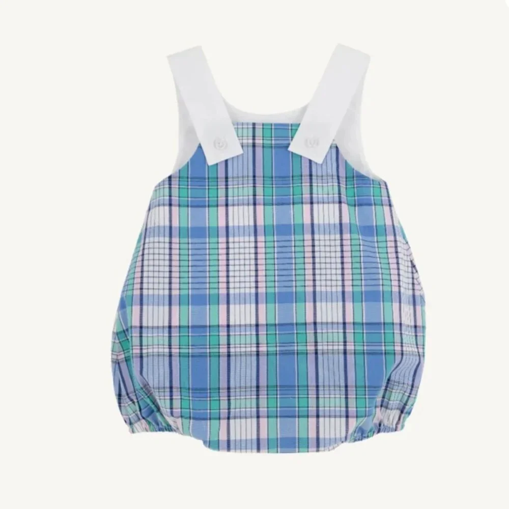 The Beaufort Bonnet Company Sandler Sunsuit Sailboats Plaid Boys 12 to 18 M NEW - Picture 3 of 4